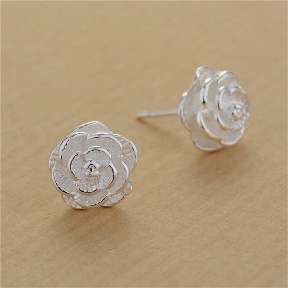 NEW 925 Sterling Silver Rose Flower Stud Earrings